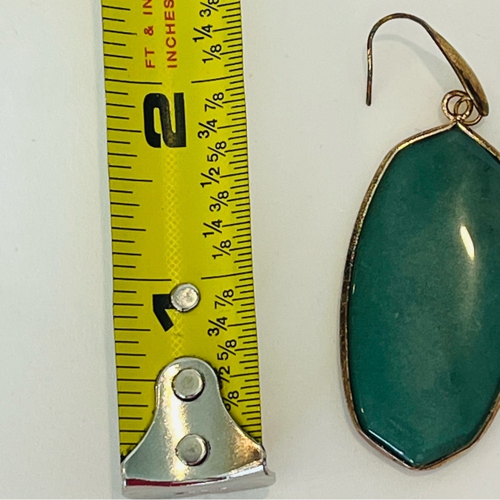 Gold Plated Green Stone Drop Earrings - Picture 5 of 5